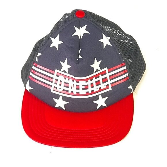 O'Neill Surf Beachwear Blue Red Stripe Stars Trucker Snapback Hat Cap - Picture 1 of 6